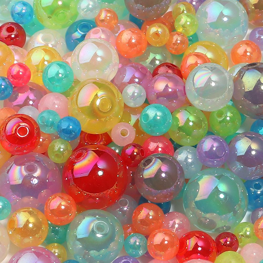 20-100pcs Jelly Color Acrylic Beads Plated Color Round Loose Spacer Beads For Jewelry Making DIY Bracelet Necklace Accessories