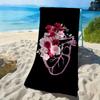 Elegant Floral and Heart Pattern Style Polyester Microfiber Beach Towel Is Highly Absorbent, Suitable for Swimming Beach Outings