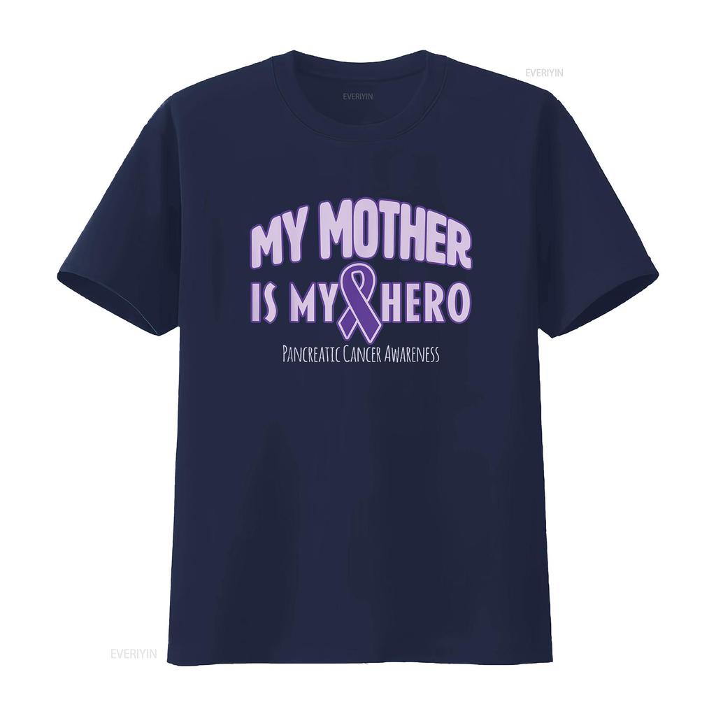 Womens My Mother Is Hero Pancreatic Cancer Awareness T Shirt Black Vintage Washed Slightly Fashion Soft Stylish Homme Graphic