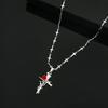 Punk Gothic Red Rose Vine Cross Pendant Necklace for Women Men Vintage Rock Cool Silver Color Cross Chain Party Jewelry Gifts