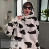Damska modna bluza z kapturem z nadrukiem krowy Pulower Jesień Zima Bluzy z kapturem-rozmiar M
