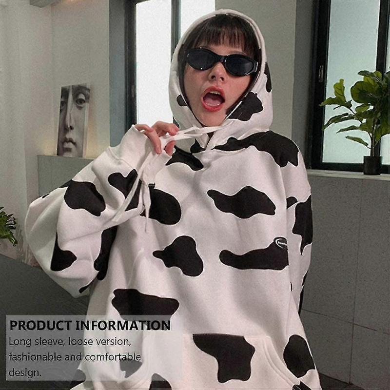 Damen Mode Hoodie Kuhdruck Pullover Herbst Winter Kapuzen-Sweatshirts-Größe M