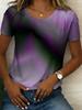 Women's Gradient Purple Tie-dye T-shirt Features a Geometric Print Design and Breathable Fabric