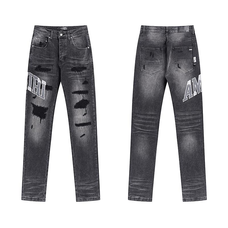 Purple Brand Ink Printing Meichao High Street Retro Ripped Casual Trend Denim Horn Pants Small Feet