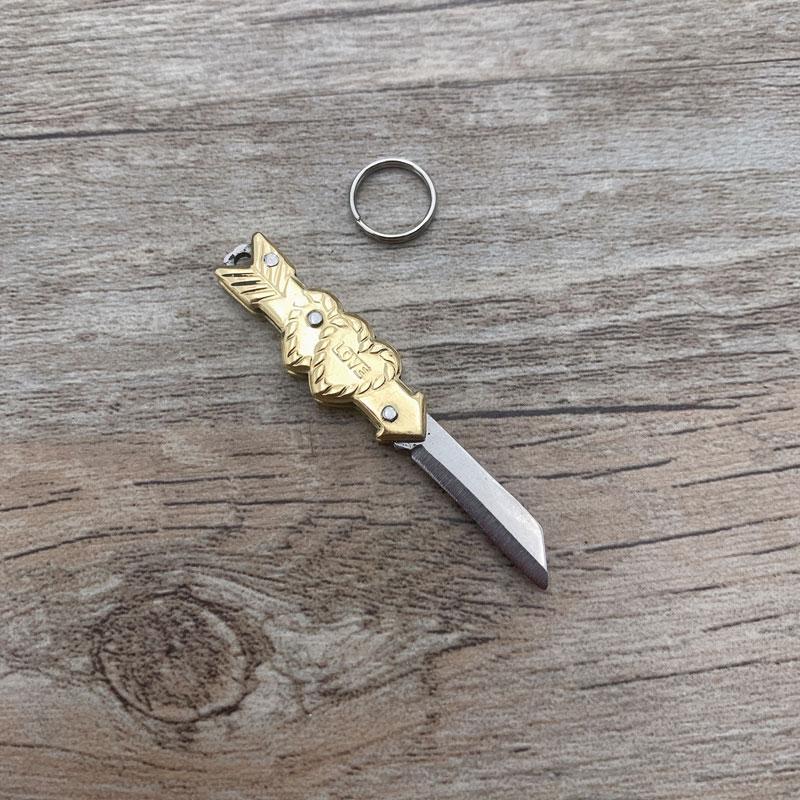 Brass Handle Steel Blade Outdoor EDC Portable Multi Cutter Knife Kitchen Gift Small Mini Pocket Folding Key Ring Knife Utility