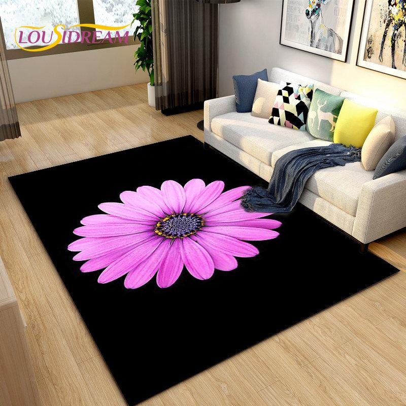 3D Daisy Flower Pattern Area Rug,Carpet Rug for Living Room Bedroom Sofa Doormat Kitchen Decoration,Kids Play Non-slip Floor Mat