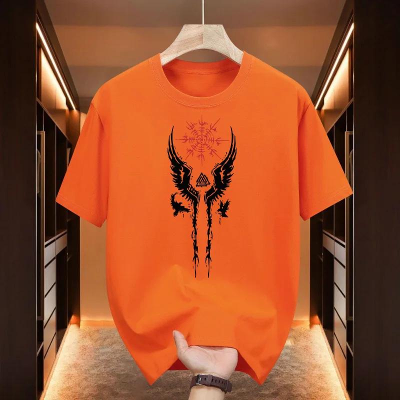 2025 Male Urban Fashion Casual Cool Tees Ancient Raven Print Tshirt for Man High Quality Pure Cotton Oneck Short Sleeve