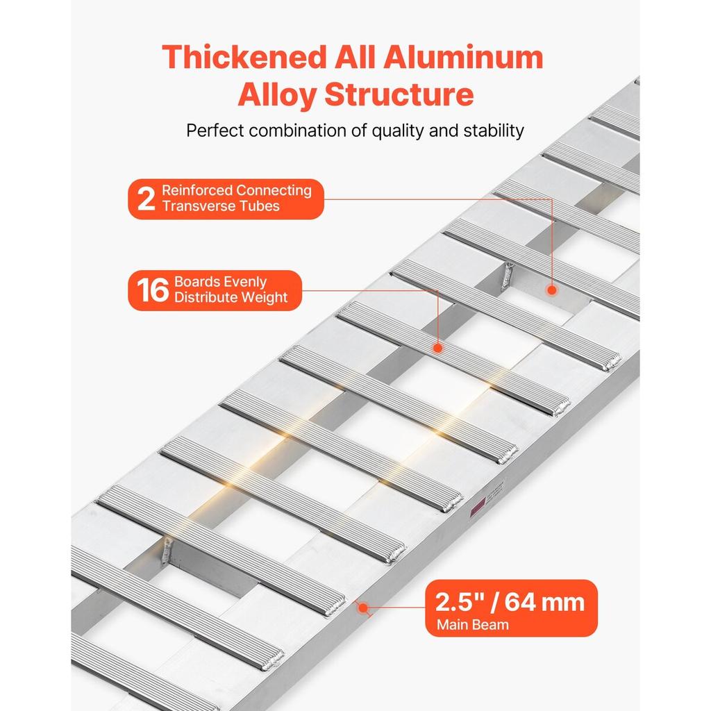 Loading Ramps, 2 Pcs 2400 X 380 Mm, Durable Aluminum and Heavy-Duty Trailer Ramp Set with Anti-Slip Plates, 2721.6 Kg Combined Capacity, for Carts,
