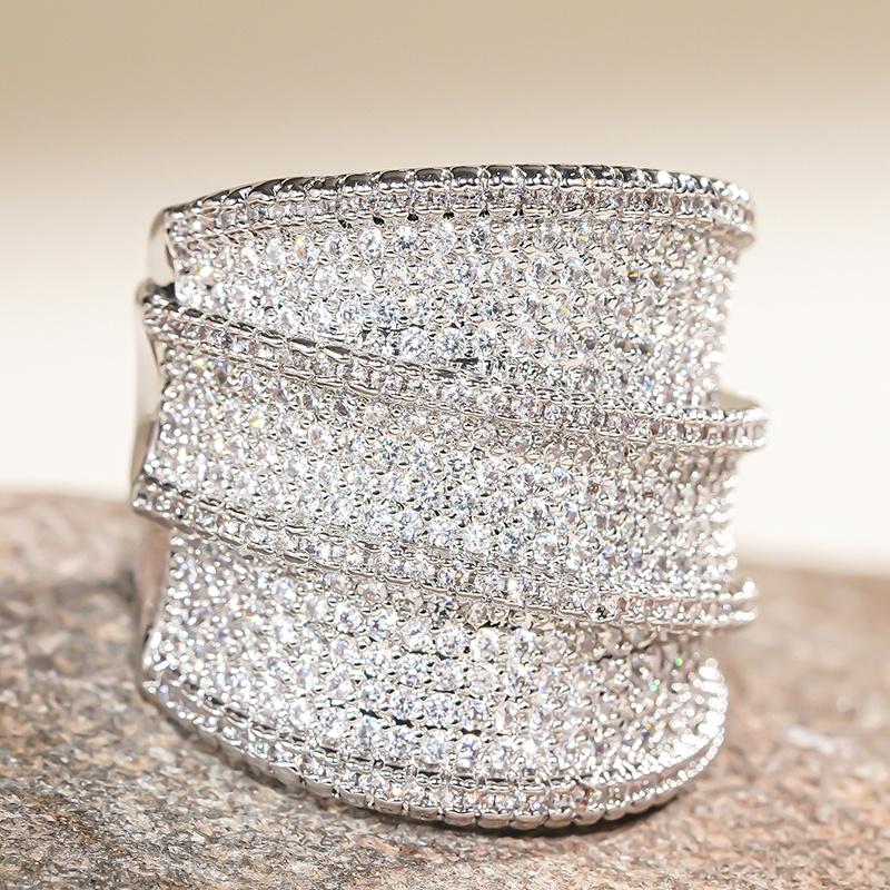 CAOSHI Wunderschöne Breite Eheringe mit vollem Zirkonia für Hochzeitsfeiern für Damen Zwei Farben erhältlich Individueller Schmuck Zarte Geschenke 8