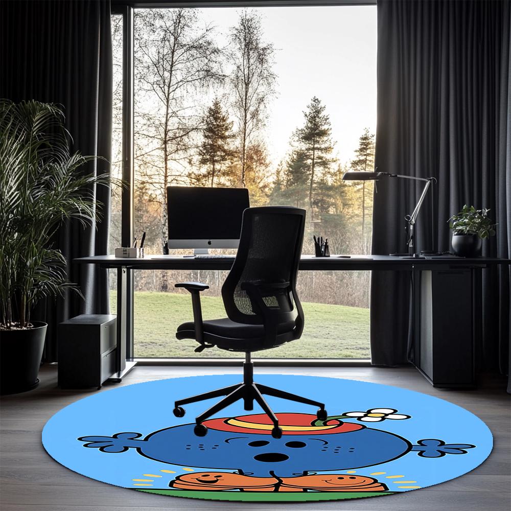 Mr. Men and Little Miss Printed Round Rug Carpet Chair Rug Area Rug Entryway Doormats,for Office Chair Living Room Bedroom Kitchen Room.