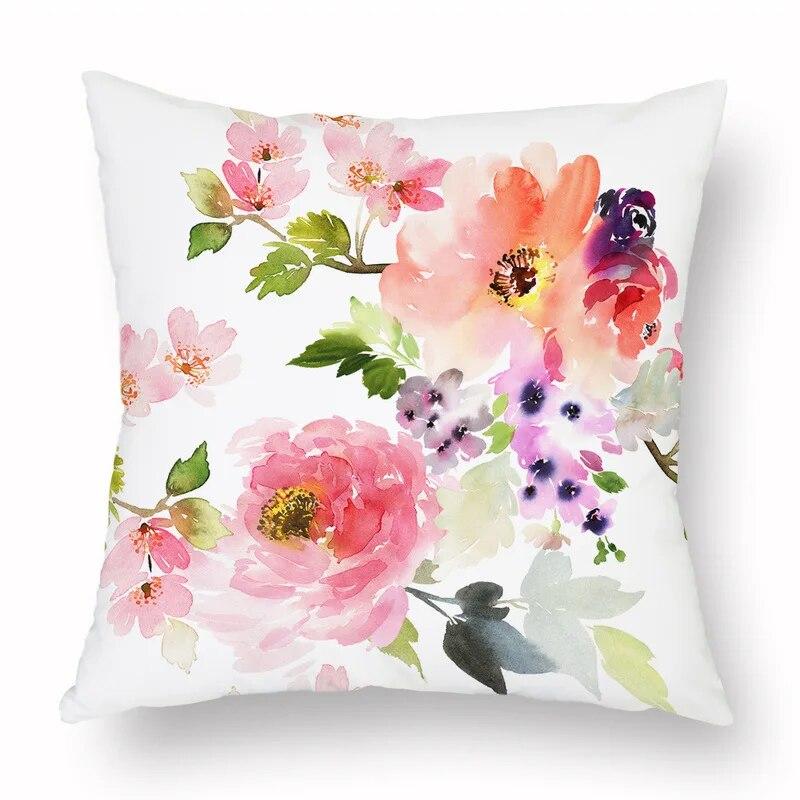 Spring Watercolor Floral Pillowcase Pink Rose Decorative  Sofa Living Room Bed  Home