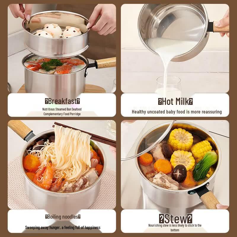 Ningzhao Stainless Steel Wooden Handle Saucepan with Steamer
