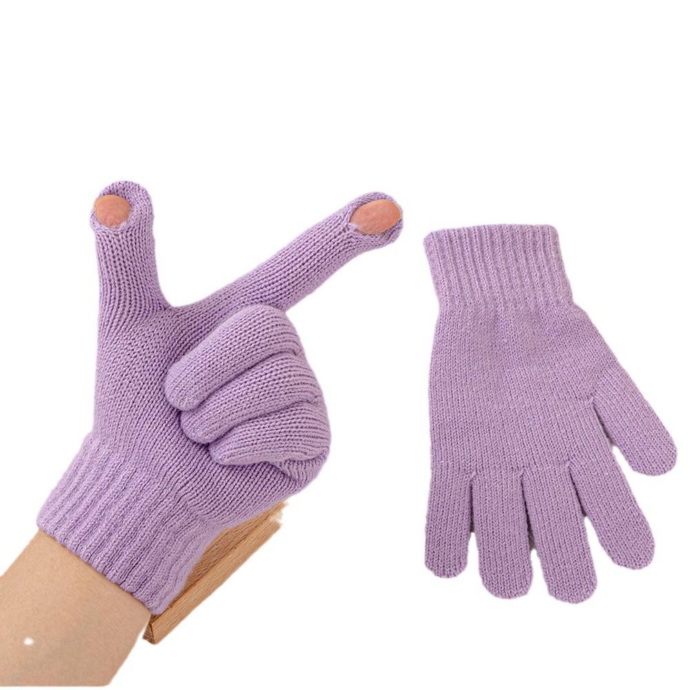 Touchscreen Solid Color Plus Velvet Gloves - Open Five-Finger Hand-Knitted Winter Warmth for Men and Women