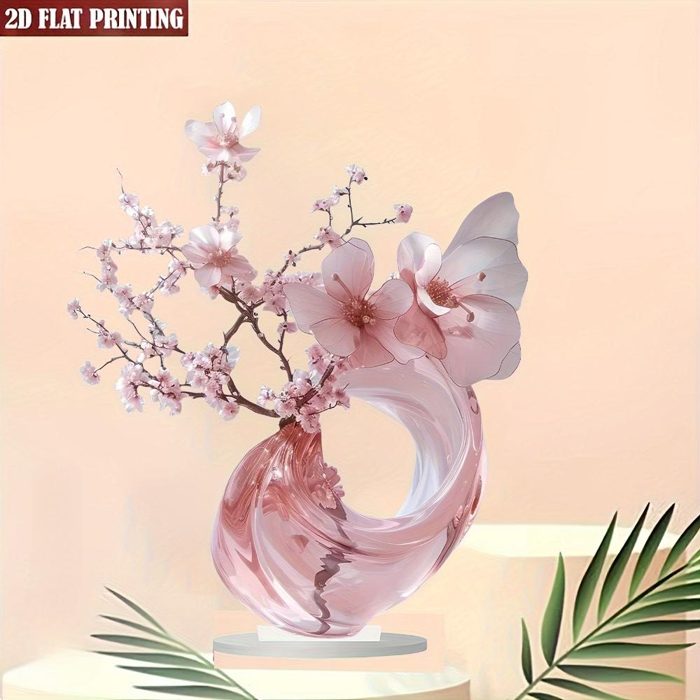 Elegante rosa Kirschblüten, 2D flaches Acryl, Tischdekoration, geeignet für Wohnzimmer, Büro, Geschenke, Weihnachten, Halloween
