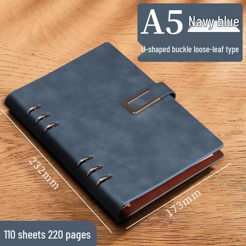 A5 Leather Business Notebook with Logo Printing, Thick Ring Binder & Buckle Closure - Perfect for Office Notes