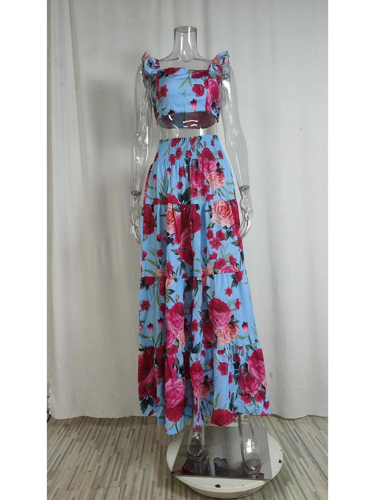 2025 Spring European & American Women's Trendy Mid-Waist Swing Skirt & Sexy Sling Set