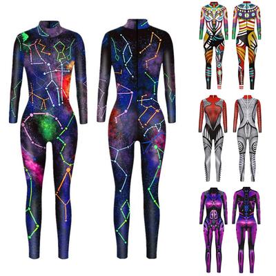 Women Digital Jumpsuit Cosplay Costume Leopard Sleeve Bodysuit Evening