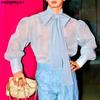 Men Long Sleeve Bow Tie See Through Tops Party Mesh T-Shirts