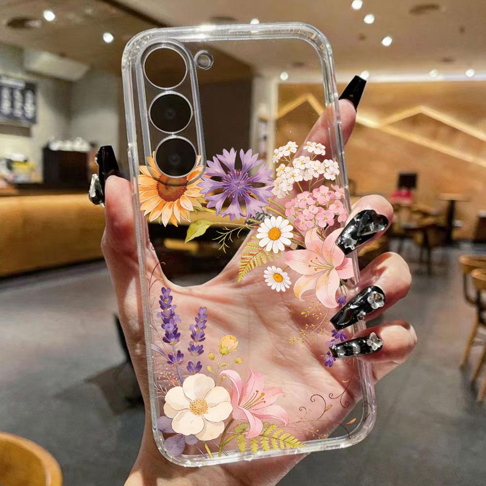 Colorful Watercolor Floral Transparent Phone Case For Samsung Galaxy A55 A54 A13 A14 A32 Clear Soft TPU Shockproof Flower Cover