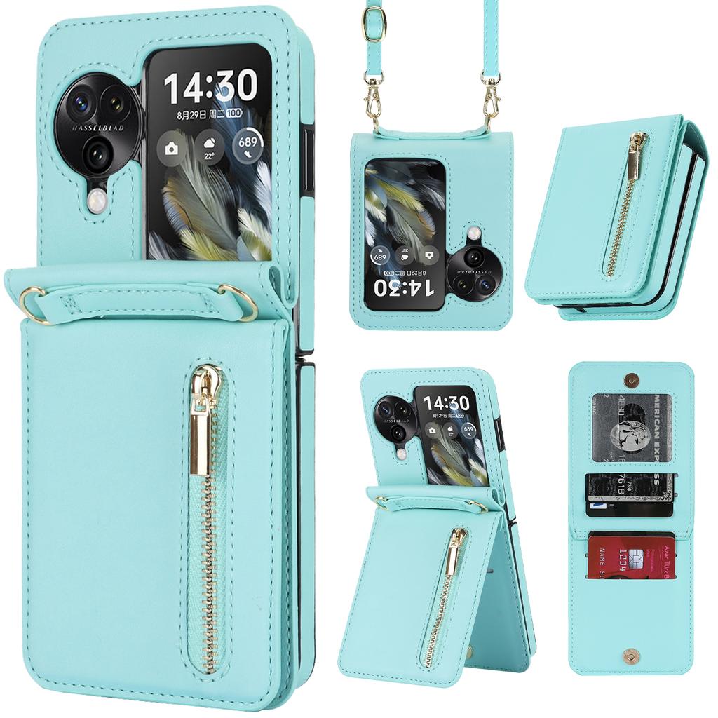 Crossbody Zipper Cards Solt Wallet Leather Case for OPPO Find N3 Flip 5G N2 PGT110 N2flip Vertical Purse Long Lanyard Bag Cover