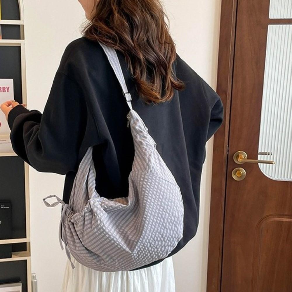 Lightweight Plaid Nylon Crossbody Bag Ballet Style Canvas Dumpling Bag  Spring Summer