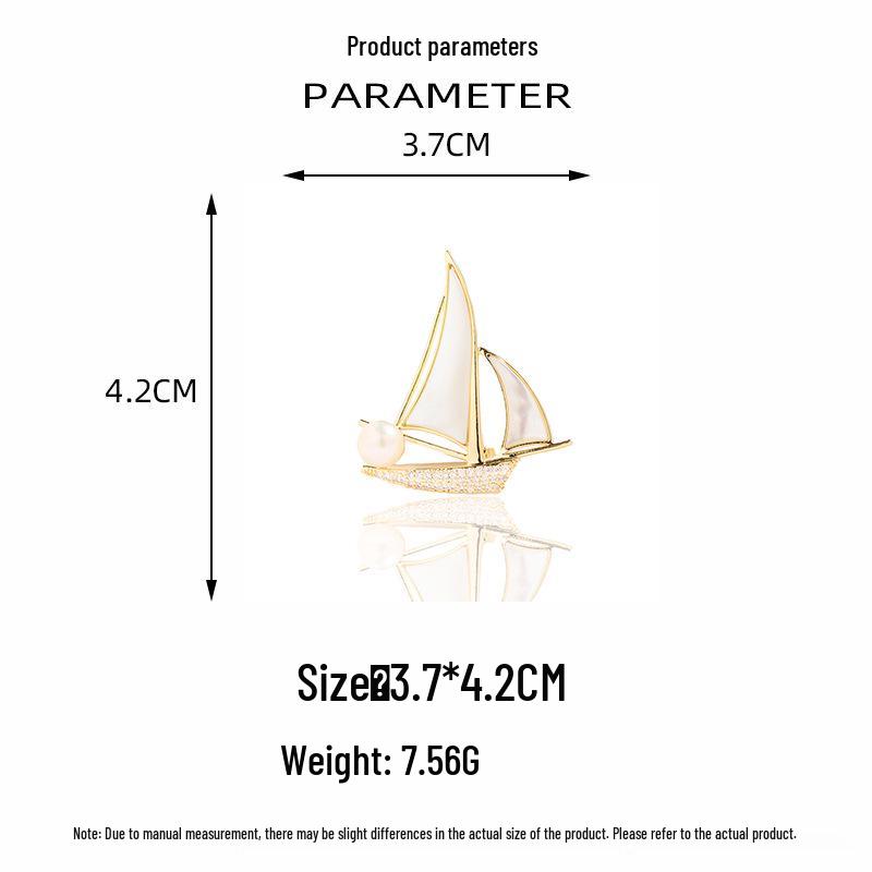 Smooth Sailing Sailboat Brooch: Exquisite Zircon & Natural Mother-of-Pearl Pin Accessory