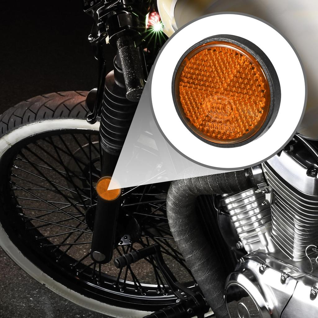 Partuto Set of 4 1.73"x0.31" Universal Reflectors - Round Orange Motorcycle Safety Reflectors Improve Visibility and Safety On the Road - Made of