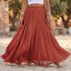 Women Long Loose Pleated Skirt Elastic Waist Cotton Linen Blend Maxi Skirt Flared Hem Casual Boho Style Skirt for Daily Wear
