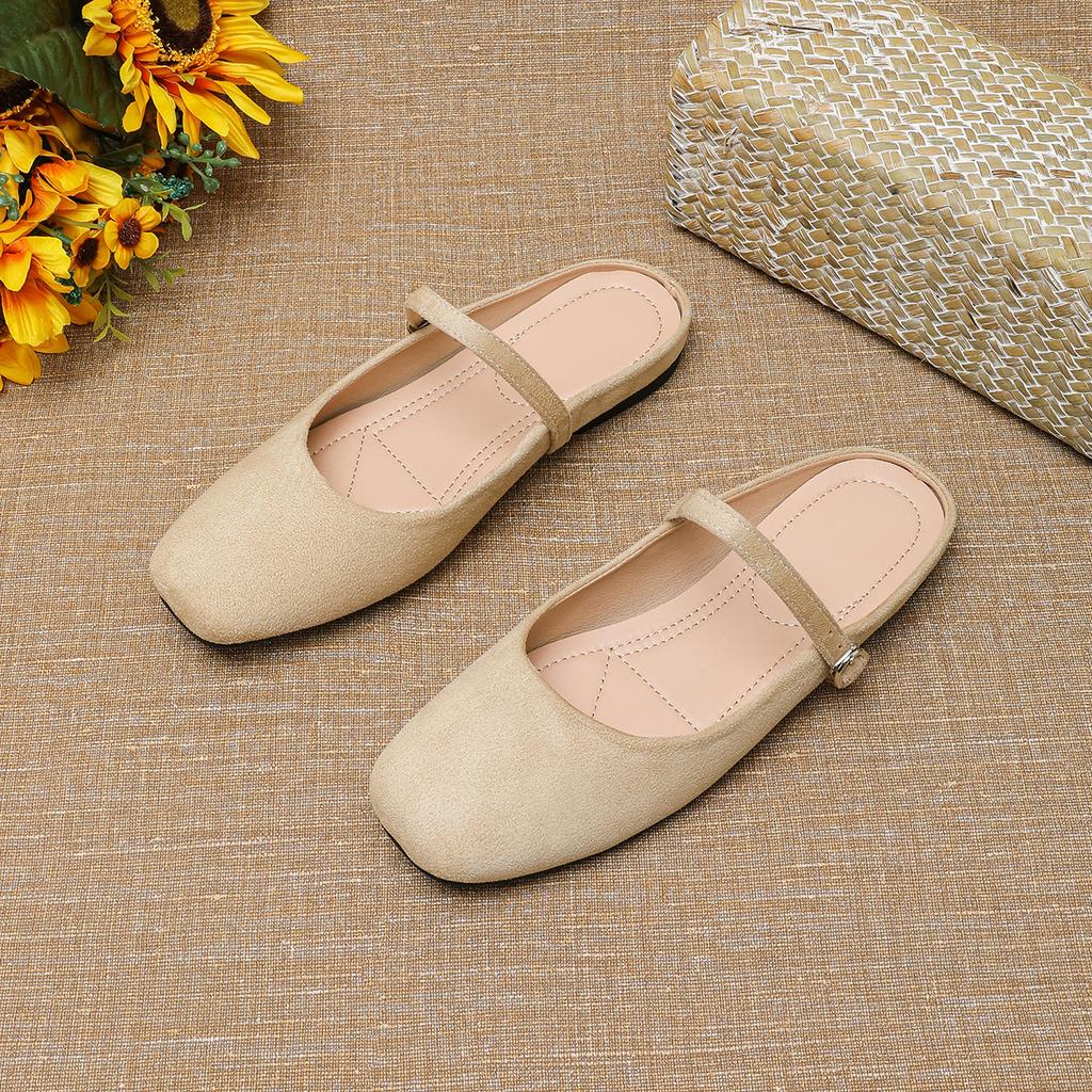 Fashion Flat Shoes for Women's Slippers Half  French Retro Suede 2025 Spring and Autumn New Plus Size Women's Shoes Slippers Women