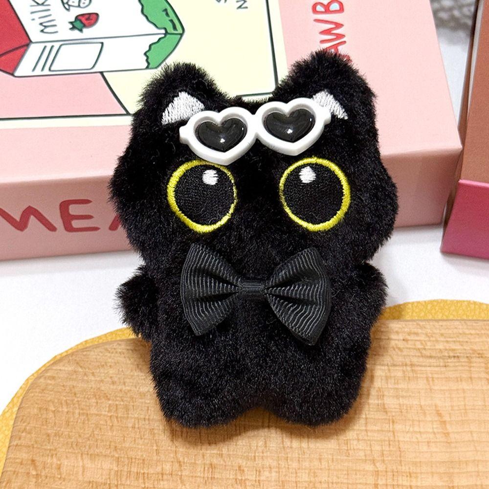 Angel Black Cat Plush Doll Keychain Badminton Car Key Ring Cute Doll Bag Pendant Gifts
