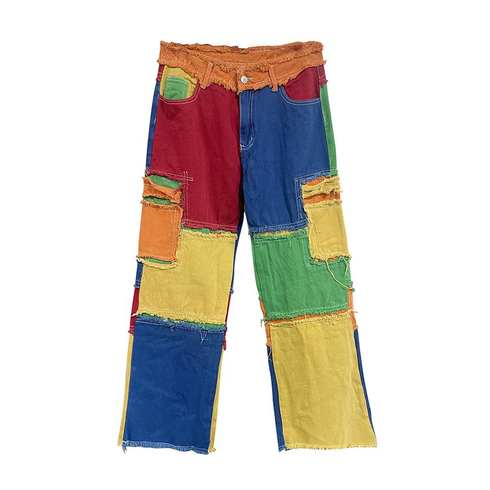 2026 Spring/Summer Women s Colorful Patchwork High Waist Straight Jeans S