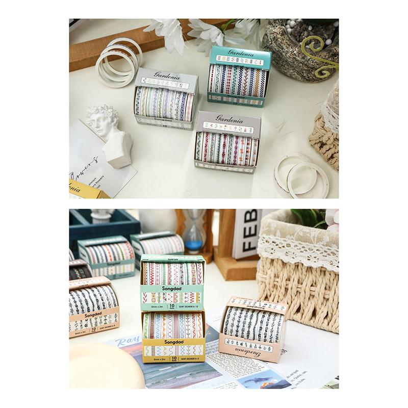 10 Role Slim Basic Bandă Washi Consumabile Scrapbooking Set Bandă Washi Curcubeu Bandă Adezivă Decorativă Jurnal Jurnal Benzi Washi