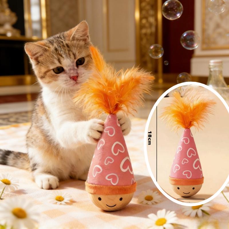 [Wobble Cat Toy]1pc Wobble Cat Toy with Vibrant Artificial Feathers/Twisted - Moving & Wobbling Action, Interactive Self-Play for Cats, Durable Nylon