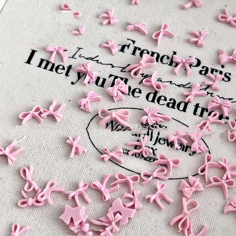 50Pcs Light Pink Bowknot Nail Charms 3D Resin Ribbon Bow Nail Art Decoration Mini Kawaii Bow Tie Manicure Supplies Diy
