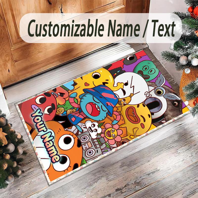 Personalized Crystal Velvet Carpet Custom Name Text,Amazing World of Gumball Anti Slip Area Rug For Home Decoration