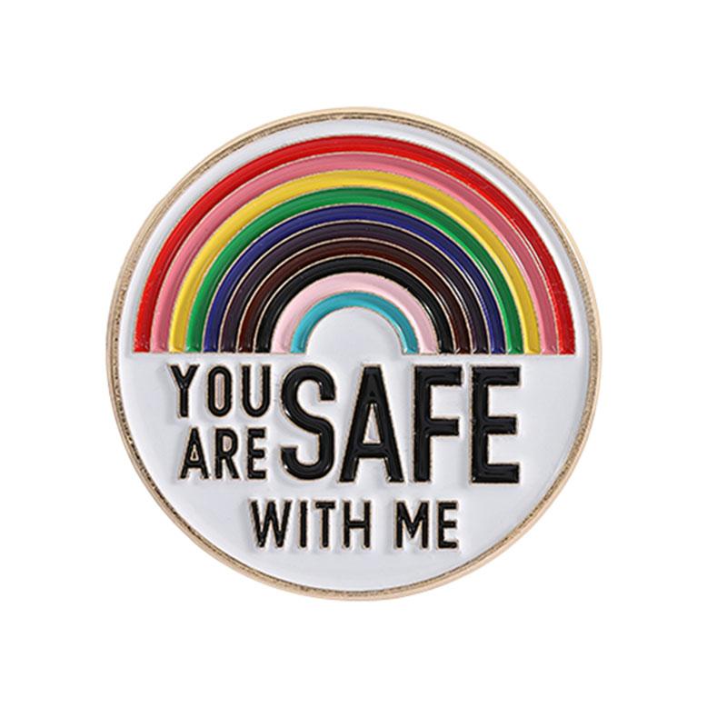 LGBTQ Rainbow Enamel Pin You’re Safe With Me Pride Metal Brooches Lapel Badges Jewelry Gift for Gay Homosex Lesbian Friends