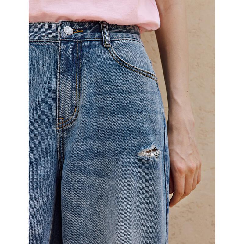 INMAN Women's Lyocell Retro Ripped Wide-Leg Jeans