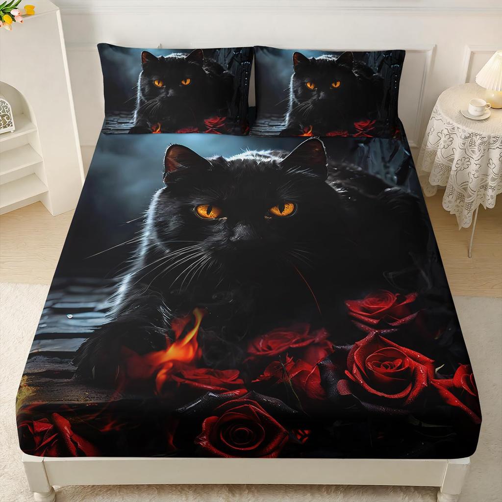 Animal Cat Pattern Mattress Three-Piece Digital Printing Mattress Bedding Set Adult Children