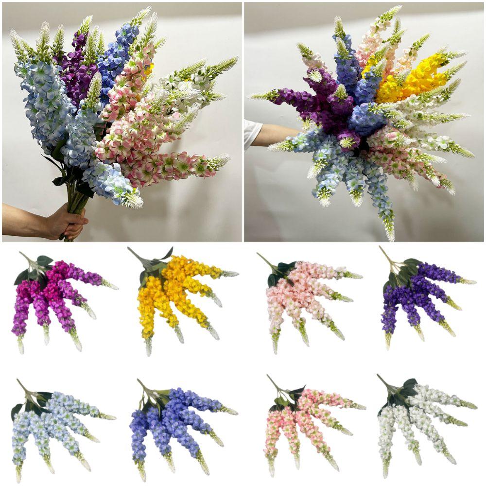 5 Tiges Jacinthe Fleurs Artificielles Pétales en Soie Arrangement Floral Faux Delphinium Fleurs Multicolores Fleur Simulée cadeau