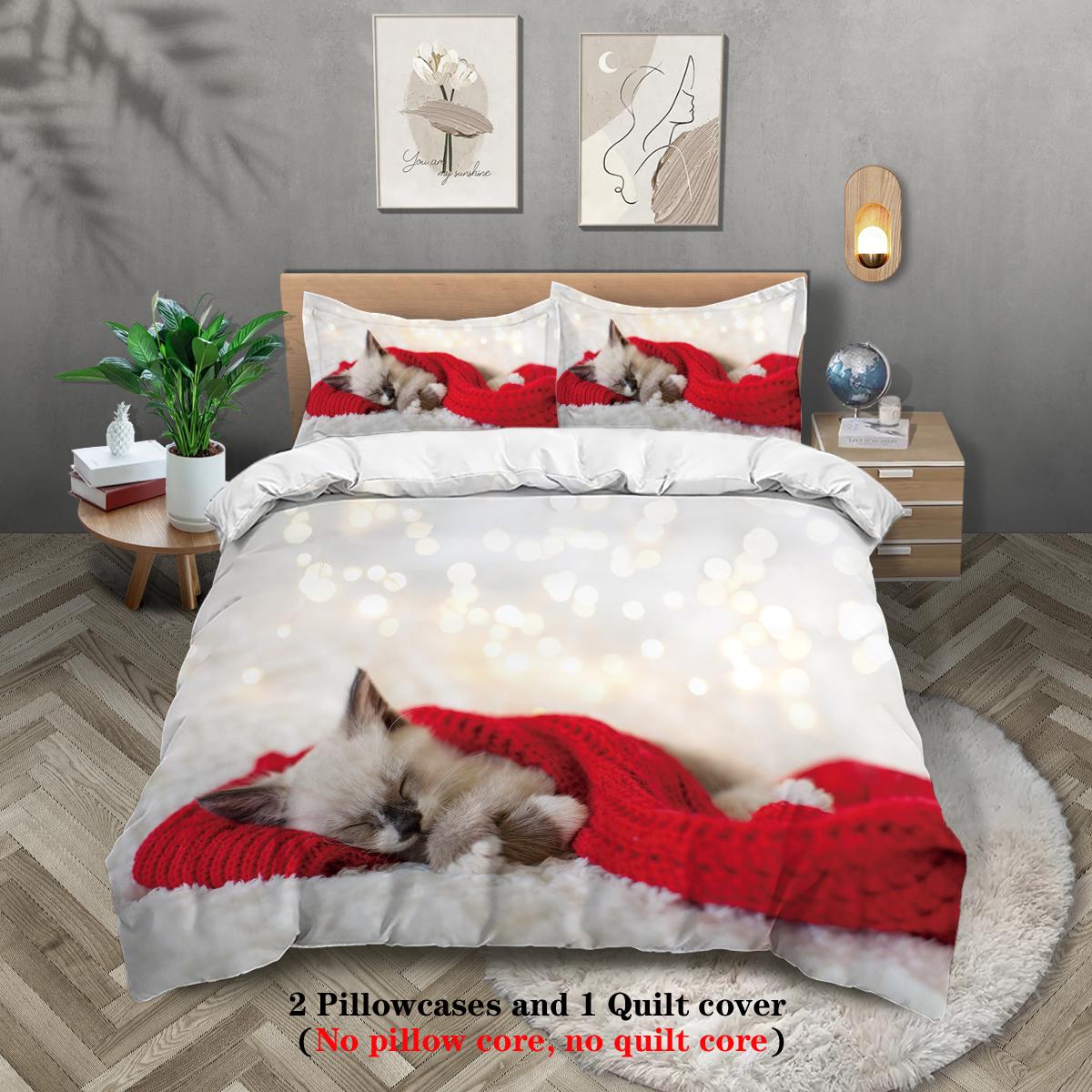 

3шт милый комплект постельного белья с принтом на кошачью тематику 1 пододеяльник + 2 наволочки без наполнителя, приятный к коже, мягкий и дышащий, не скатывается 135x200cm-EU-Single&set