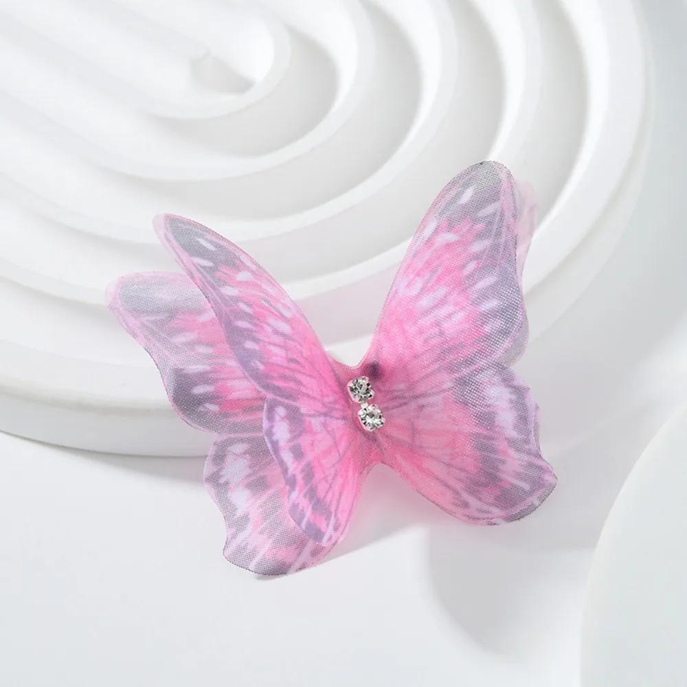 50pcs Gradient Color Organza Fabric Butterfly Appliques 3D Dreamy Simulation Mesh Butterfly Patch 5CM Double-layer