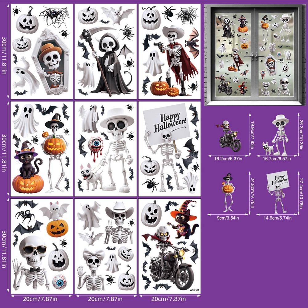 Halloween Clings 3D Spooky Decor Bloody Handprint Footprint Skull Clings for Halloween Party Home Haunted House Apartment