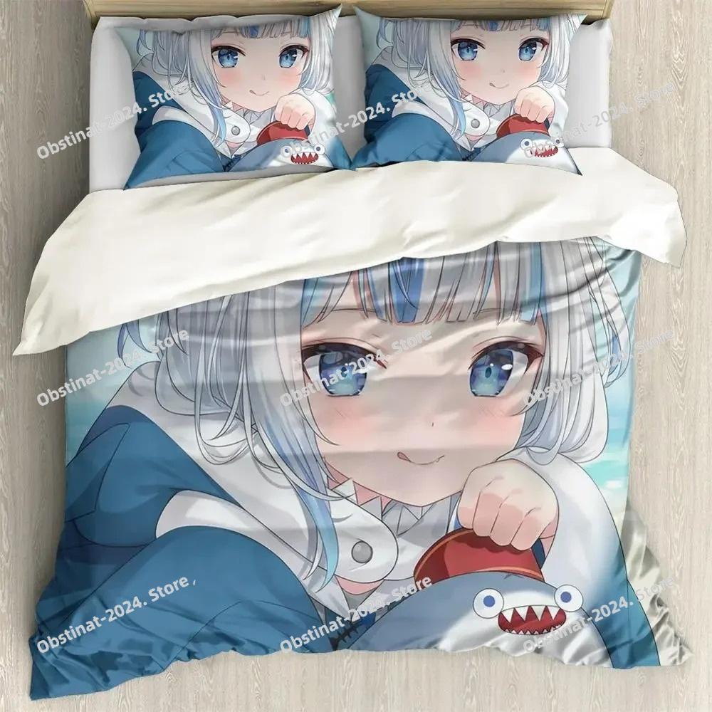Anime Hololive EN Gawr Gura Bedding Set Printed Bed Set Duvet Cover Sheet Pillowcase Bed Soft Quilt Cover Full Queen King Size