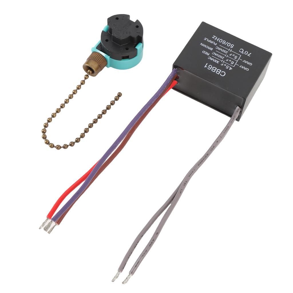 3 Speed 4 Wire Ceiling Fan Pull Chain Switch 4.5uf 6uf 5uf 5 Wire CBB61 Capacitor for Fan Light Control