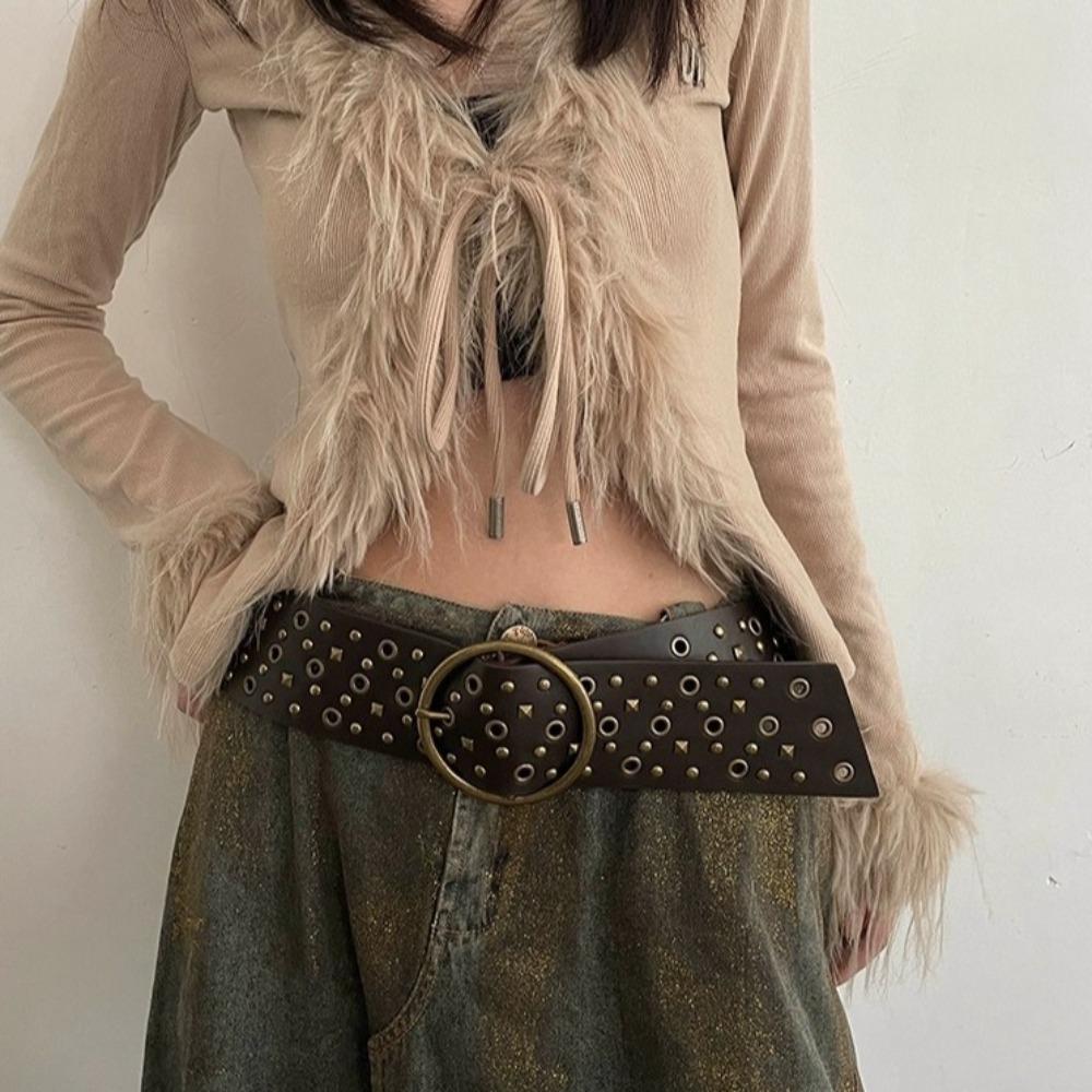 Rivet Cowgirl Belt Y2K PU Leather Belt Retro Wide Waistband  Dress