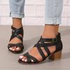 Cross-Tied Criss Cross Sandals Heels for Women Cutout Zip Up Open toe Block Heel Heels Sandals with Heels for Women