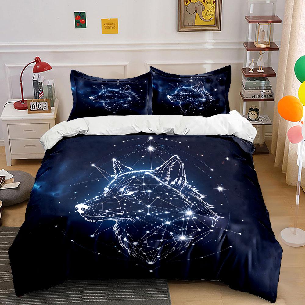Wolf Constellation Night Sky Bedding Duvet Cover Set Duvet Cover Pillowcases (1*Duvet Cover 2*Pillowcases, Without Duvet Insert)