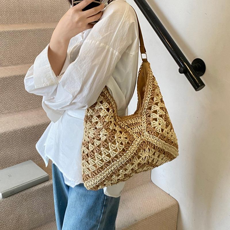 Popular beach bags women's new summer woven bags seaside vacation straw bags shoulder armpit bags