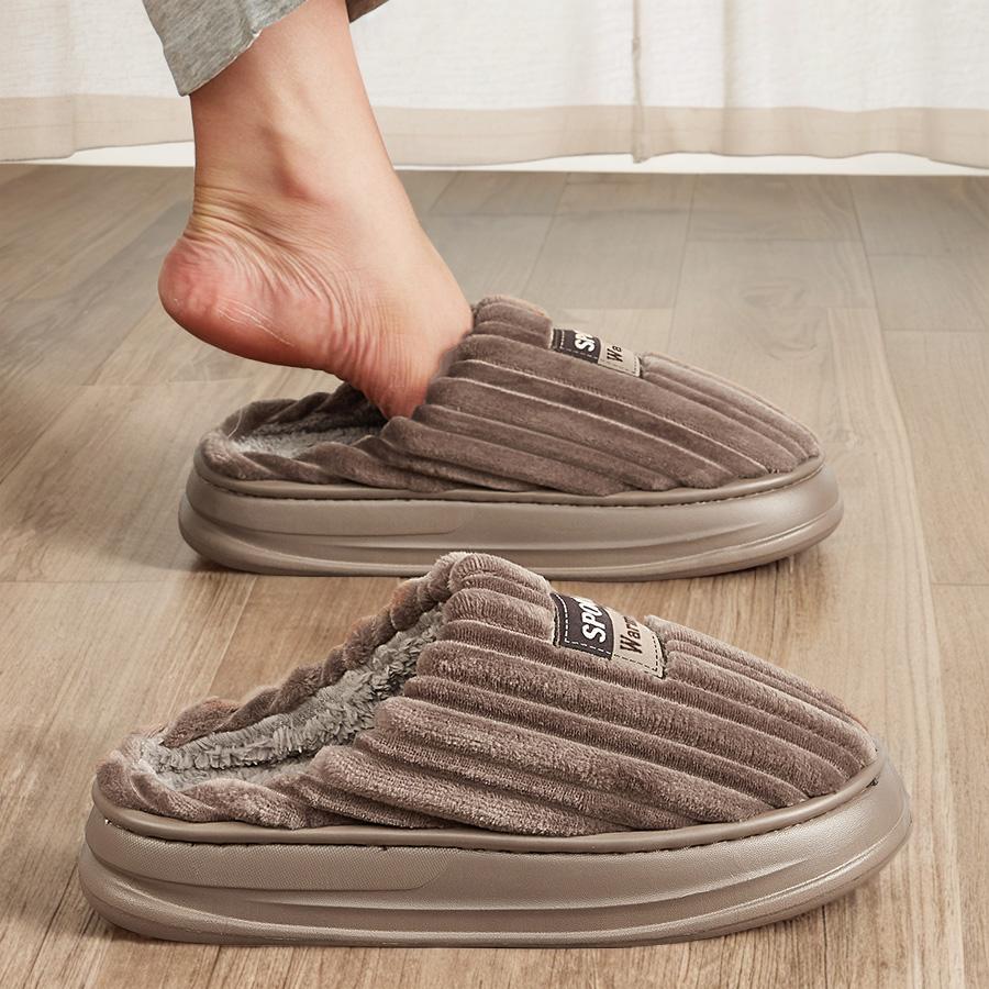 Herren Hausschuhe Bequem Winter Zuhause Warm Gestreift Indoor Pantoletten Weicher Memory-Schaum Rutschfeste EVA-Sohle Leichte Plateau Schuhe Übergröße