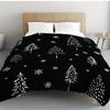 1pc Cozy Christmas Snowflakes Printed Throw Blanket - Soft Flannel Retro Black & White Snowflake & Pine Tree Design - All-Season